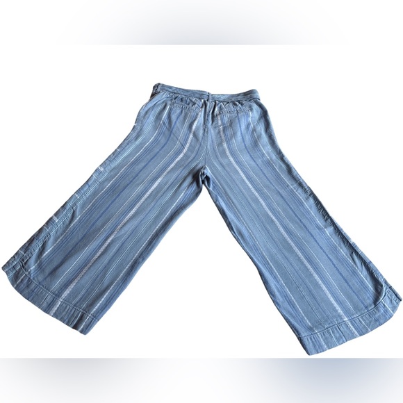 Anthropologie Blue and White Textured Striped Linen Blend Wide Leg Pants Medium - Picture 3 of 6